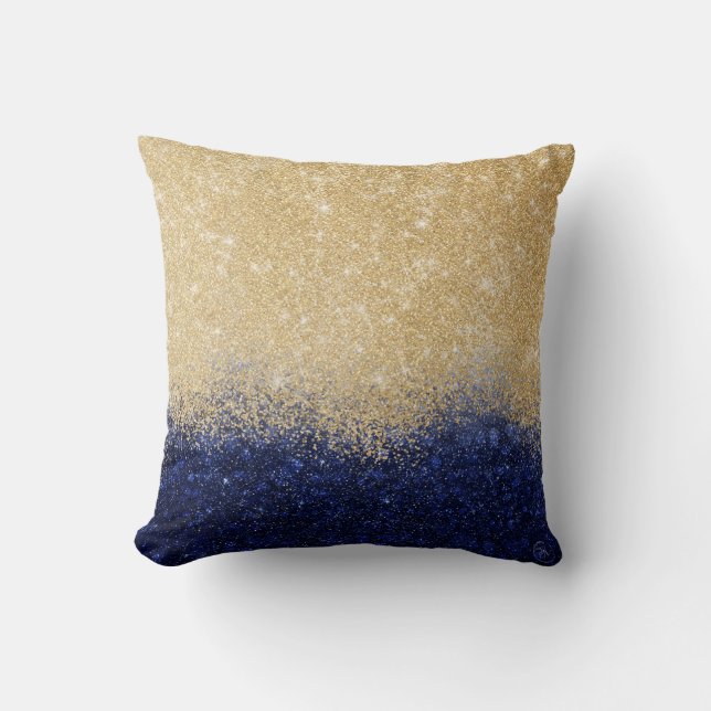 Gold und Blue Glitzer Ombre Luxury Design Kissen (Vorderseite)