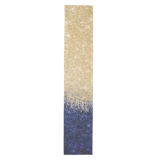 Gold und Blue Glitzer Ombre Luxury Design Mittelgroßer Tischläufer (Vorderseite)