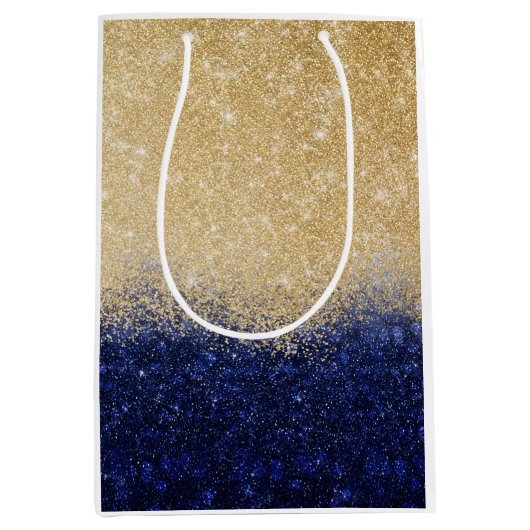 Gold und Blue Glitzer Ombre Luxury Design Mittlere Geschenktüte (Vorderseite)