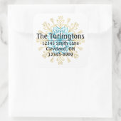 Gold und Blue Handmade Snowflake Rücksendeadresse Quadratischer Aufkleber (Tasche)