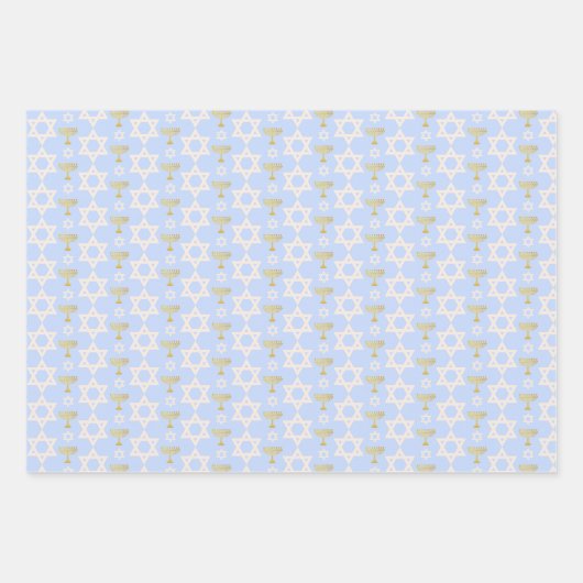 Gold und Blue Hanukkah Urlaubsmuster Geschenkpapier Set (Vorderseite 3)
