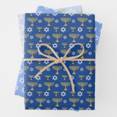 Gold und Blue Hanukkah Urlaubsmuster Geschenkpapier Set (Beispiel)