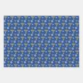 Gold und Blue Hanukkah Urlaubsmuster Geschenkpapier Set (Vorderseite)