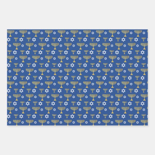 Gold und Blue Hanukkah Urlaubsmuster Geschenkpapier Set (Vorderseite)
