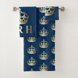 Gold und Blue HRH Royal Highness Crown Badhandtuch Set