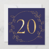 Gold und Blue Hydrangea 20. Hochzeitstag Einladung (Rückseite)