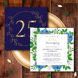 Gold und Blue Hydrangea 25. Hochzeitstag Einladung