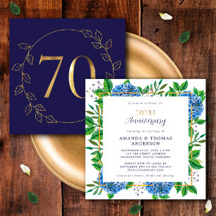 Gold und Blue Hydrangea 70. Hochzeitstag Einladung