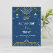 Gold und Blue Illustrative Ramadan Iftar Einladung (Stehend Vorderseite)