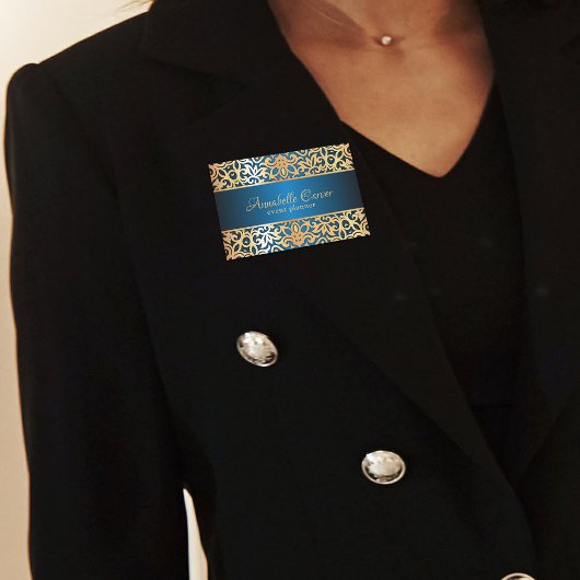 Gold und Blue Jewelen Verzierter Vintager Veransta Namensschild