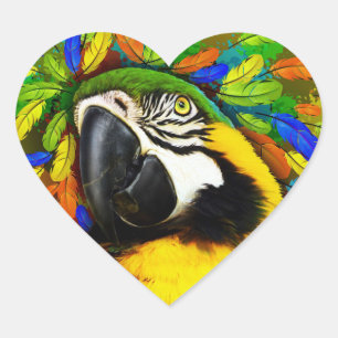 Gold und Blue Macaw Parrot Fantasy Heart Stickers
