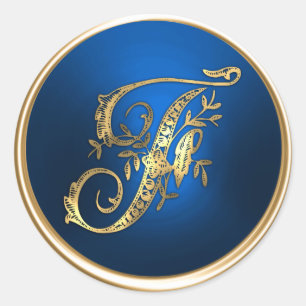 Gold und Blue Monogram F-Umschlag Aufkleber