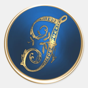 Gold- und Blue Monogram-J-Umschlag Aufkleber