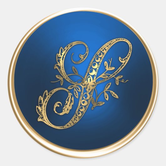 Gold und Blue Monogram S Umschlag Aufkleber (Vorderseite)