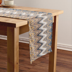 Gold und Blue Multi Color Wavy Muster Großer Tischläufer
