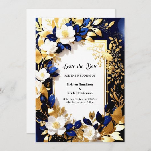 Gold und Blue Wedding Save The Date (Vorne/Hinten)