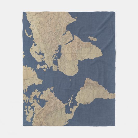 Gold und Blue World Map Fleecedecke (Vorderseite)