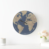Gold und Blue World Map Große Wanduhr (Zuhause)
