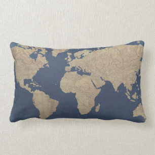 Gold und Blue World Map Lendenkissen