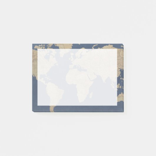 Gold und Blue World Map Post-it Klebezettel (Vorderseite)