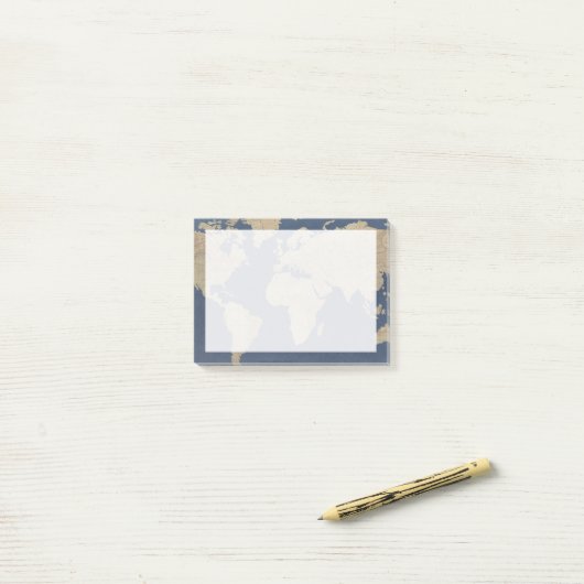 Gold und Blue World Map Post-it Klebezettel (Auf Schreibtisch)