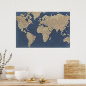 Gold und Blue World Map Poster (Küche)
