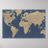 Gold und Blue World Map Poster (Vorne)
