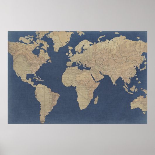 Gold und Blue World Map Poster (Vorne)