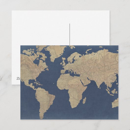Gold und Blue World Map Postkarte (Vorne/Hinten)