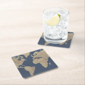 Gold und Blue World Map Rechteckiger Pappuntersetzer (Vor Ort)