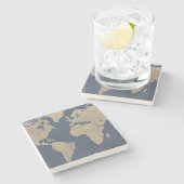 Gold und Blue World Map Steinuntersetzer (Seitenansicht)