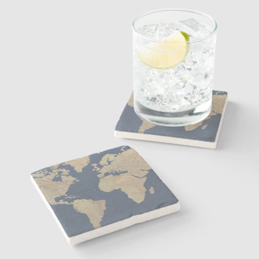 Gold und Blue World Map Steinuntersetzer (Seitenansicht)