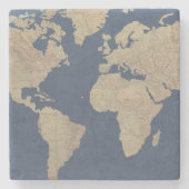 Gold und Blue World Map Steinuntersetzer (Vorderseite)