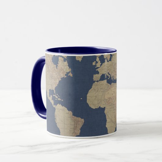 Gold und Blue World Map Tasse (Vorderseite Links)