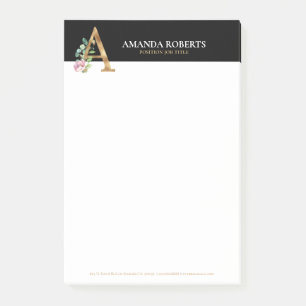 Gold und Blume mit Monogramm A Post-it Klebezettel