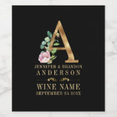Gold und Blume mit Monogramm A Weinetikett (Einzelnes Label)