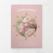 Gold und Blume Quinceanera Dreifach Gefaltete Einladung (Cover)