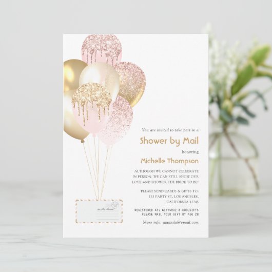 Gold und Blush Baby oder Brautparty per Mail Einladung (Stehend Vorderseite)