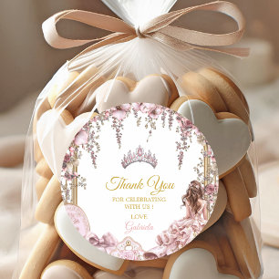 Gold- und Blush-Pink-Tiara-Floral-Quinceañera Runder Aufkleber