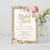 Gold und Blush Rose Bridal Polterabend Einladung (Stehend Vorderseite)