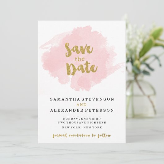 Gold und Blush Save the Date (Stehend Vorderseite)