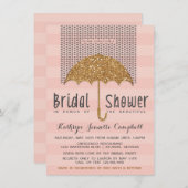 Gold und Blush Umbrella & Hearts Brautparty Einladung (Vorne/Hinten)