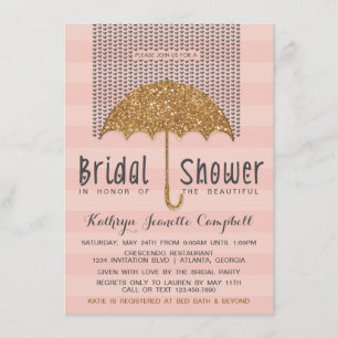Gold und Blush Umbrella & Hearts Brautparty Einladung