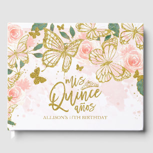 Gold und Blütenrosa Schmetterlingsblume Gästebuch