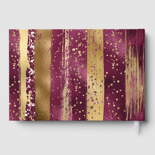 Gold- und Bordeaux-Pinselstriche, Konfetti-Hochzei Gästebuch (Rückseite)