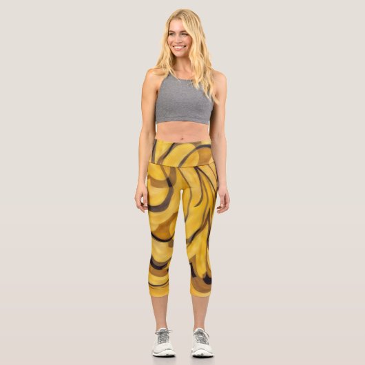 Gold und Braune Capri Yoga-Leggings (Vorderseite)
