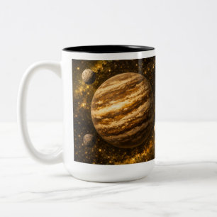 Gold- und Braunplanet mit drei Monden Zweifarbige Tasse