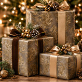 Gold- und Bronzebrown-Damask-Fauxvelvet-Weihnachte Geschenkpapier