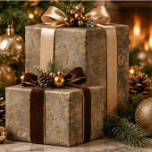 Gold- und Bronzebrown-Damask-Fauxvelvet-Weihnachte Geschenkpapier