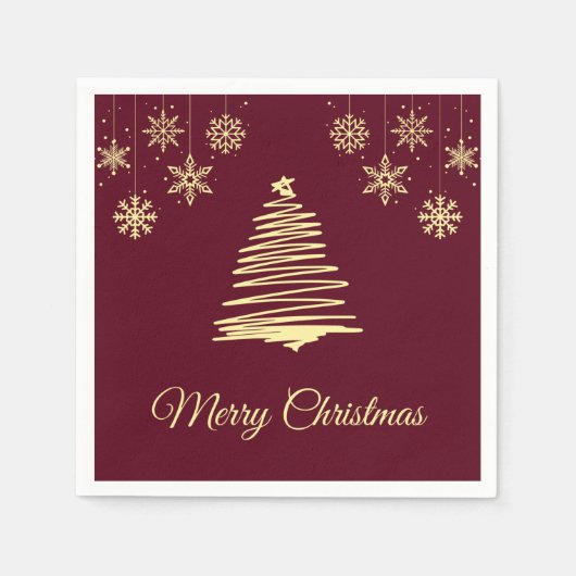 Gold und Burgandy Frohe Weihnachten Napkins Serviette (Vorderseite)